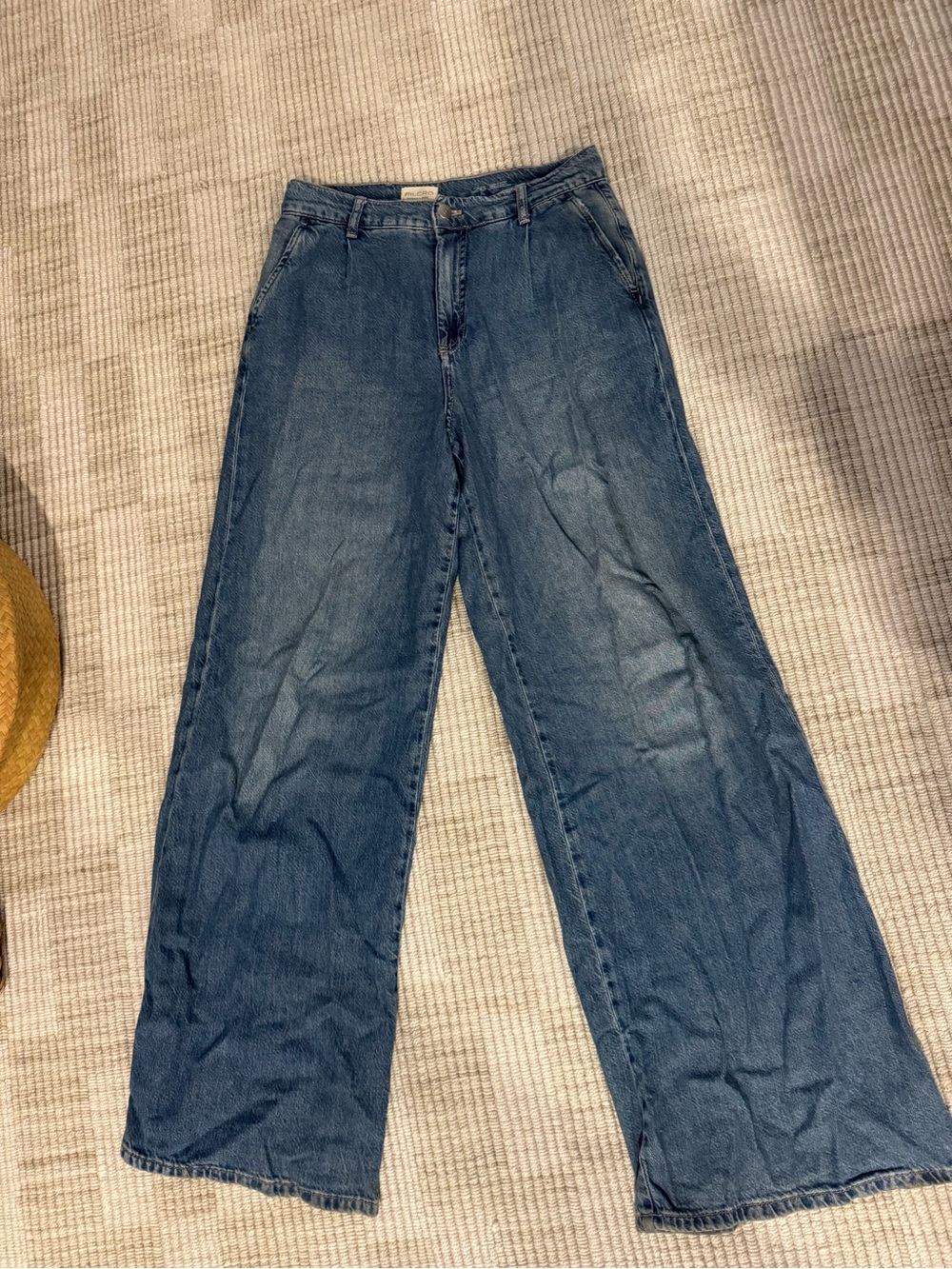 Pilcro Wide-Leg High-Rise Jeans in Dark Blue Denim
